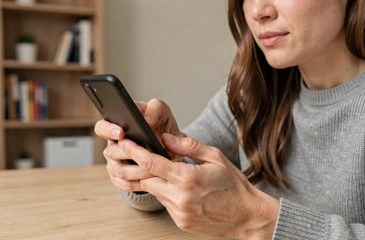 Femme faisant une capture d'écran sur Samsung Galaxy en appuyant sur les boutons physiques