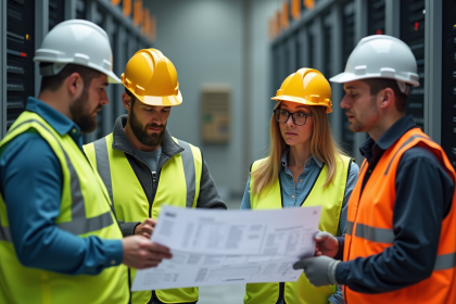 Groupe d'ingénieurs en centre de données en construction