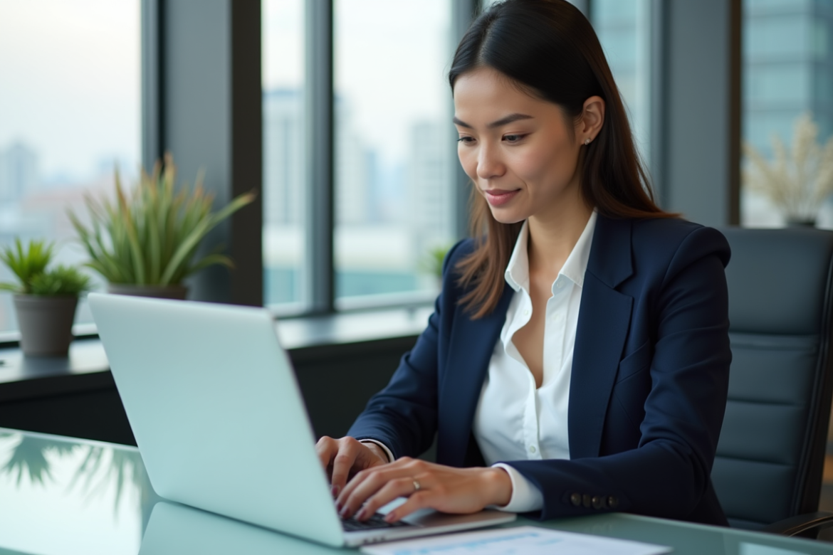 Jeune femme professionnelle analysant des métriques de conversion