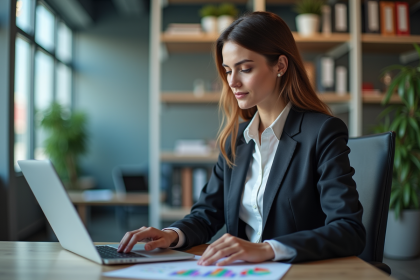 Femme professionnelle analysant un graphique numérique au bureau