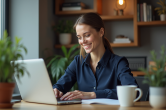 Jeune femme professionnelle concentrée au bureau