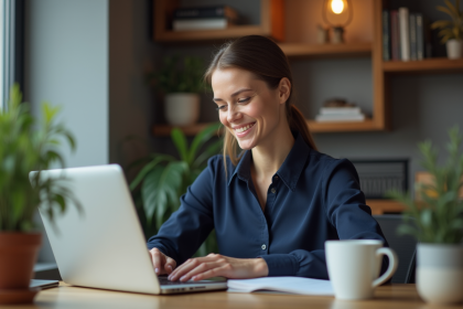 Jeune femme professionnelle concentrée au bureau