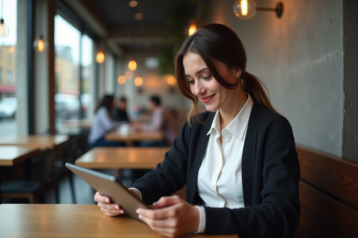 Femme professionnelle vérifiant ses certificats de sécurité