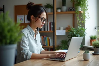 Rédacteur concentré sur l'optimisation SEO d'un article de blog