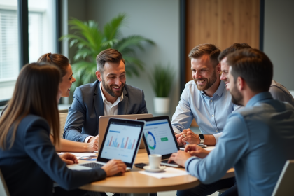 Groupe de professionnels autour d'une table en open space