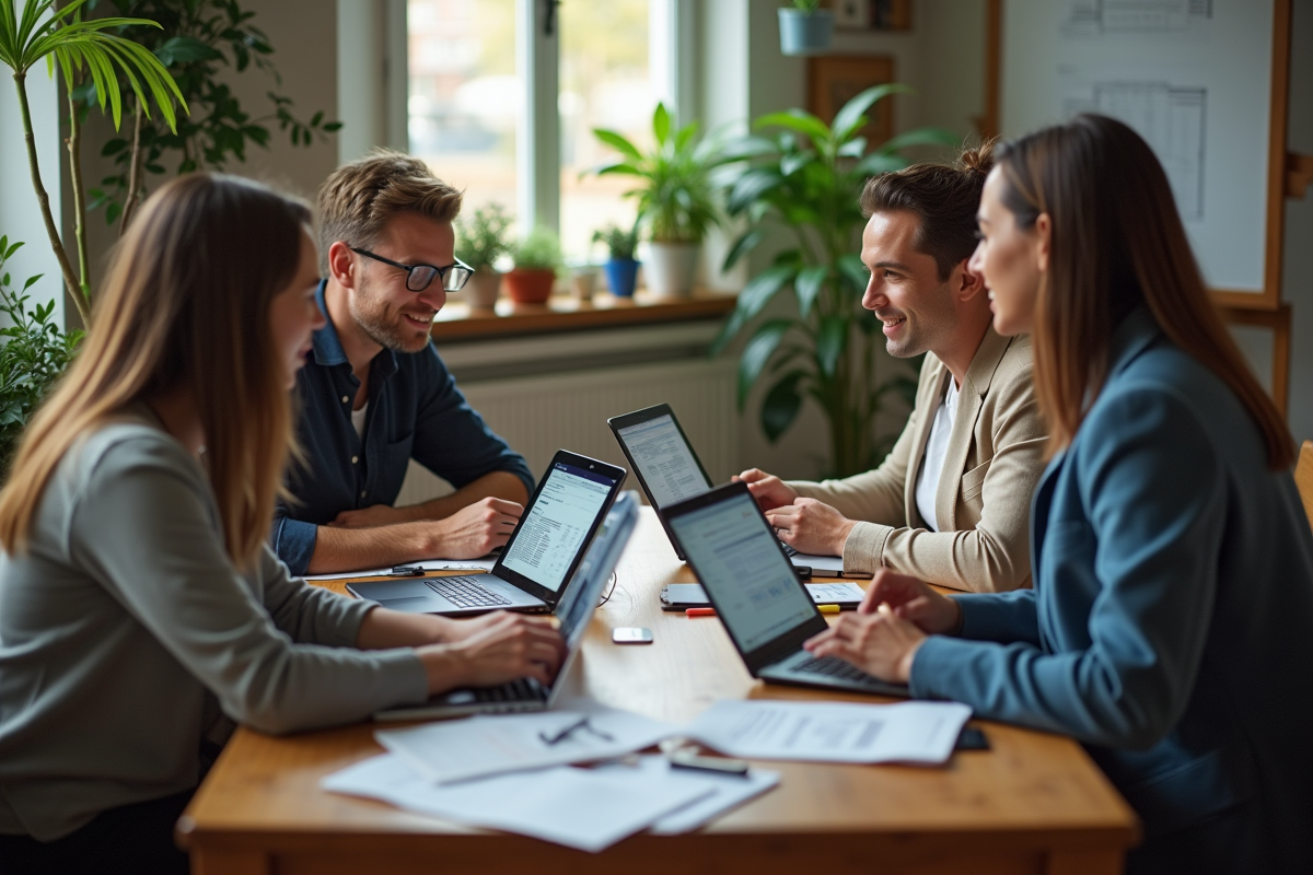 Groupe de collègues discutant autour d