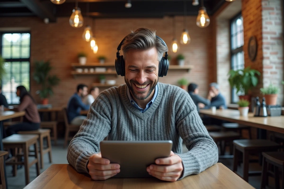 Homme écoutant et éditant de l