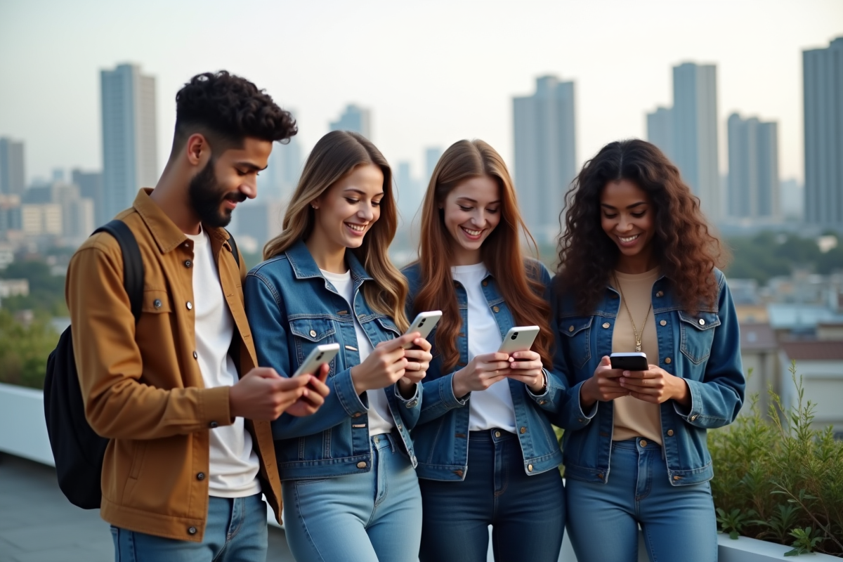 Jeunes adultes utilisant des tablettes sur un toit urbain