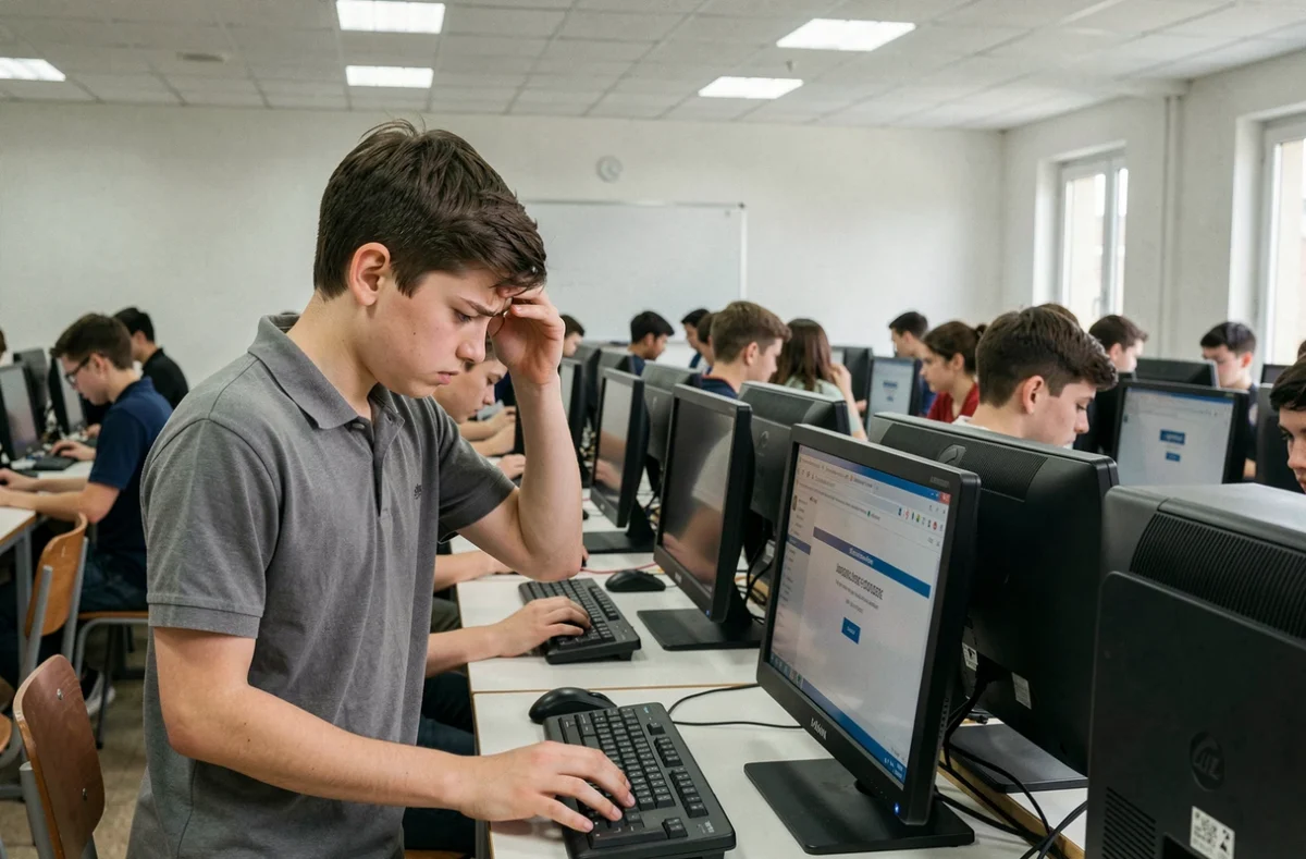 Lycéen bloqué sur la page de connexion Cyclades dans une salle informatique de lycée