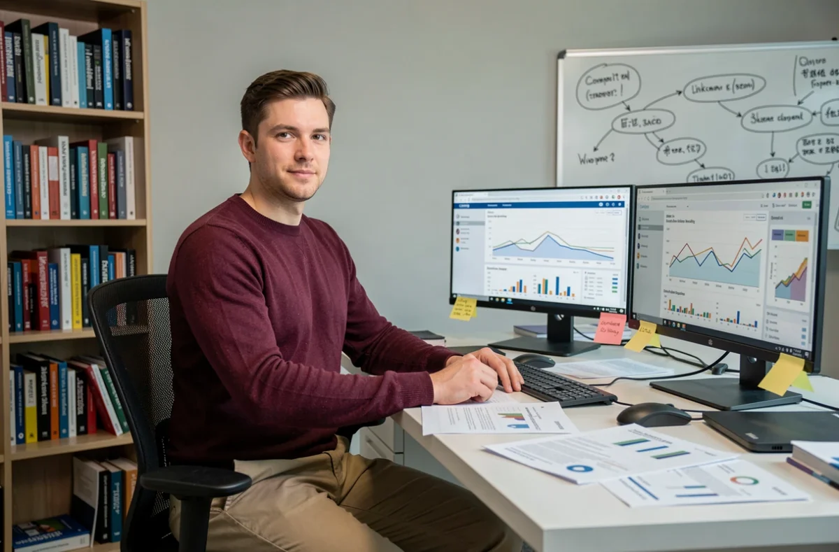 Spécialiste en netlinking et développement web de l'agence Netlinking Développement travaillant sur des analyses SEO à son bureau